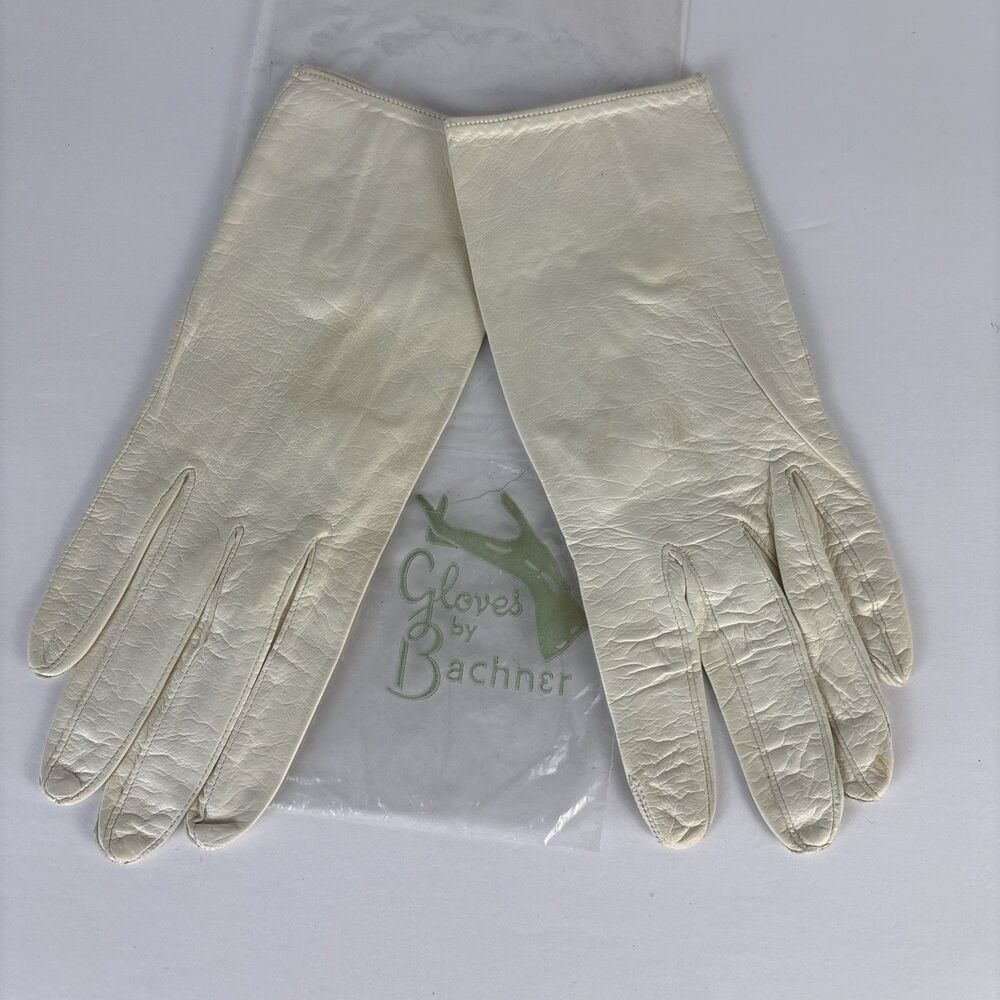 Bachner Genuine Sheepskin Gloves Size 7 Off White Leather